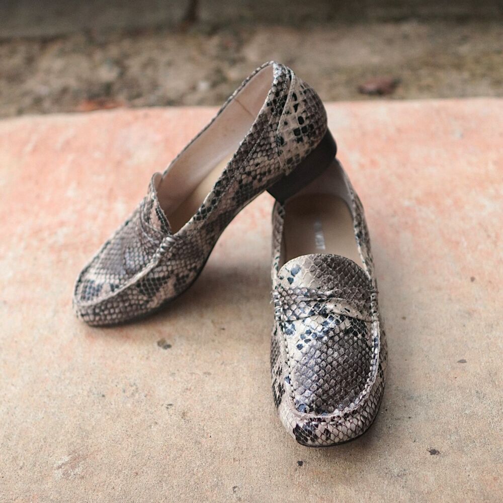 Nine West Python Print Loafers Women 9M Memory Foam Block Heel Work Shoes Comfor